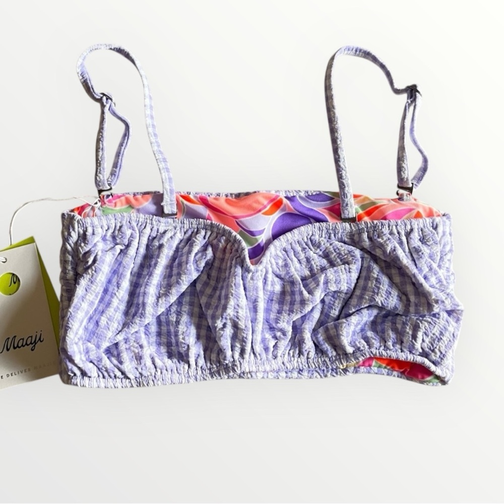 Maaji Purple Gingham Kona Bikini Top Size L NWT